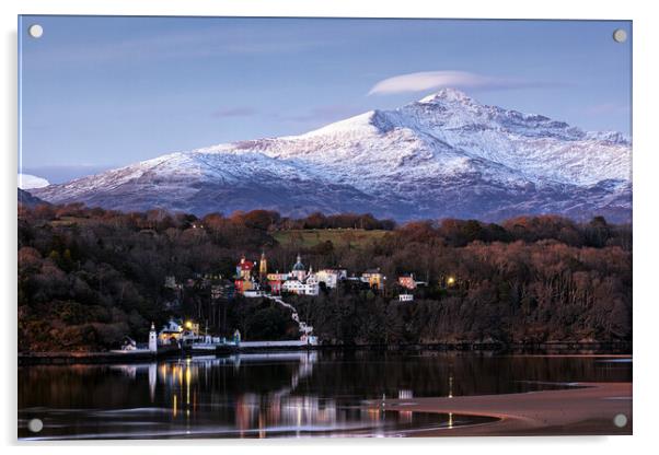 Portmeirion with Snowdon in the background Acrylic by Rory Trappe