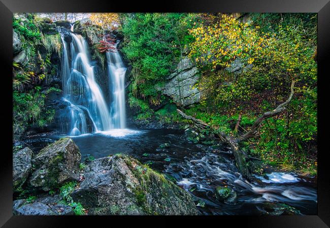 Enchanting Autumn Waterfall in Valley of Desolatio Framed Print by Tim Hill