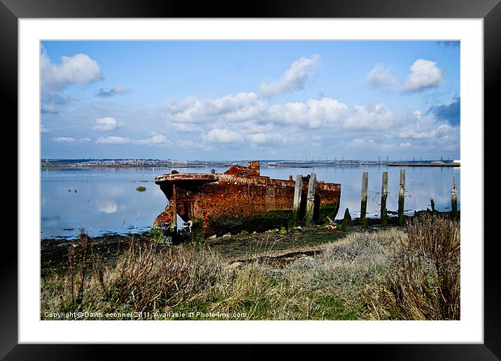 Rusty Wreck on River Medway Framed Mounted Print by Dawn O'Connor