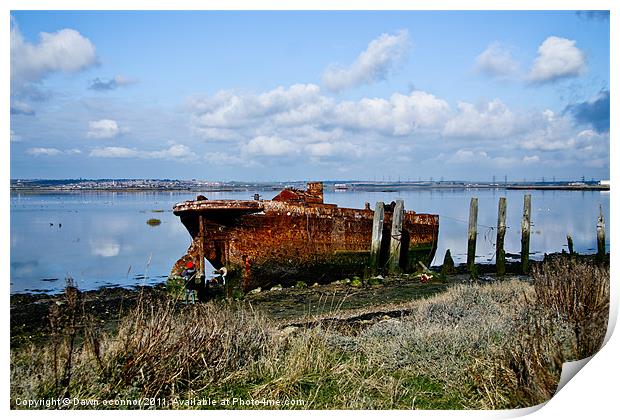 Rusty Wreck on River Medway Print by Dawn O'Connor