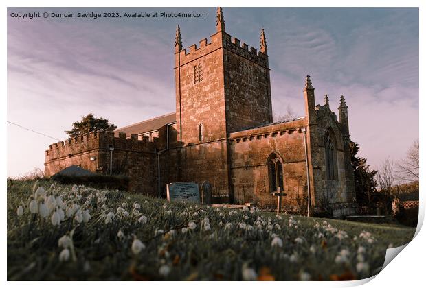 Snowdrops at St Peters church Englishcombe  Print by Duncan Savidge