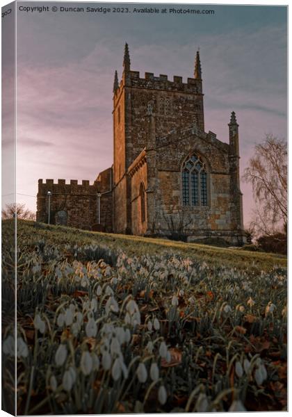 Snowdrops at St Peters church Englishcombe  Canvas Print by Duncan Savidge