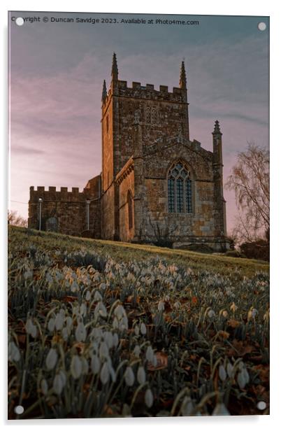 Snowdrops at St Peters church Englishcombe  Acrylic by Duncan Savidge
