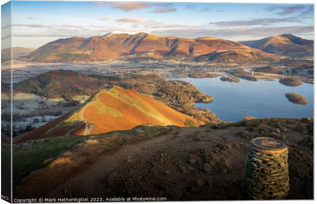 Skiddaw in early morning light from Cat Bells Canvas Print by Mark Hetherington