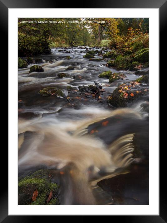 Tranquil River Cascades in Staffordshire Framed Mounted Print by Steven Nokes