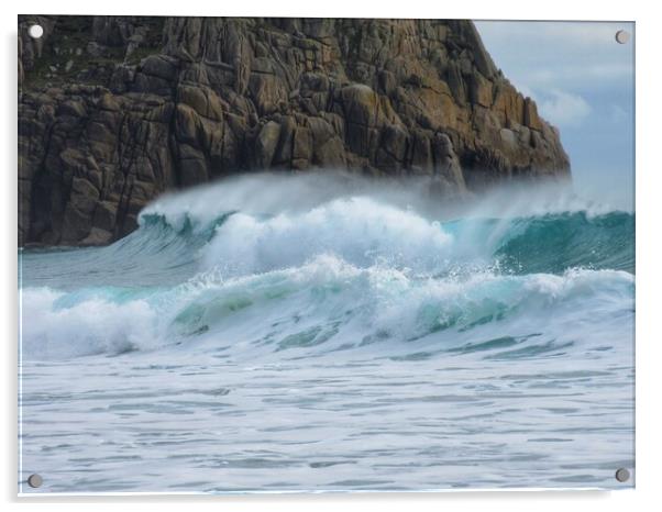 Waves at Porthcurno  Acrylic by kelly Draper