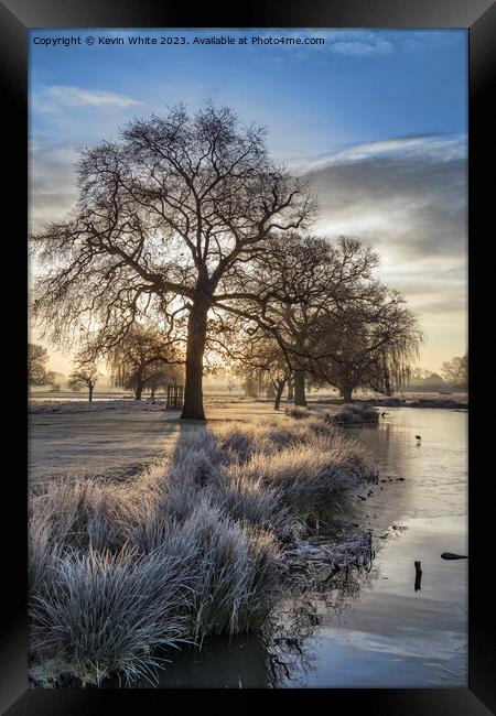 February sunrise over a frosty pond Framed Print by Kevin White