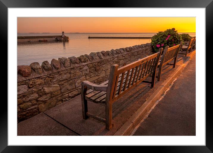 Benches at Seahouses looking towards the Farnes Framed Mounted Print by Tim Hill