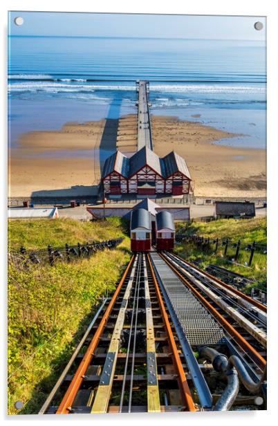 Saltburn Cliff Lift or Funicular Railway Acrylic by Tim Hill