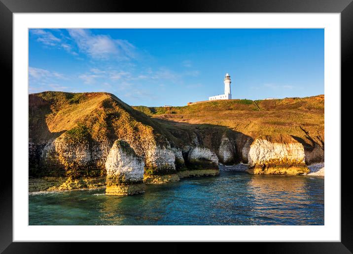 Flamborough sea stack and Lighthouse Framed Mounted Print by Tim Hill