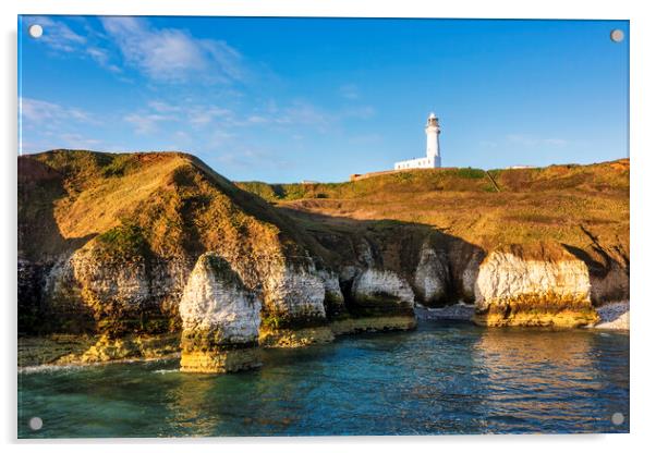 Flamborough sea stack and Lighthouse Acrylic by Tim Hill
