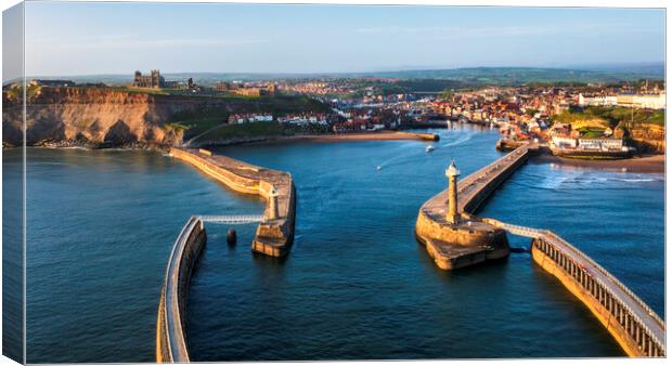 Whitby harbour entrance and piers Canvas Print by Tim Hill