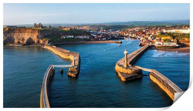 Whitby harbour entrance and piers Print by Tim Hill