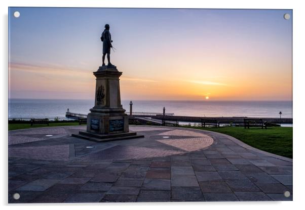 Captain Cook Statue Whitby Acrylic by Tim Hill