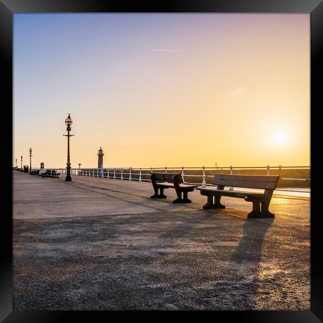 Sunrise over Whitby Pier, North Yorkshire Framed Print by Tim Hill