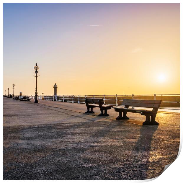 Sunrise over Whitby Pier, North Yorkshire Print by Tim Hill