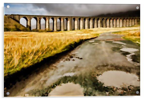 Ribblehead Viaduct Digital Painting Acrylic by Steve Smith