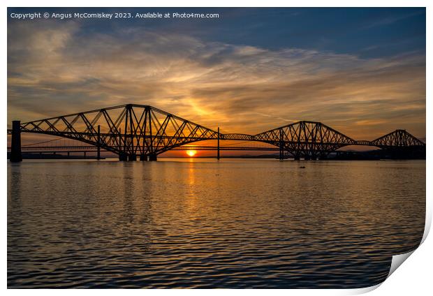 Forth Bridges at sunset Print by Angus McComiskey