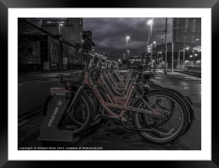 Manchester Bike Rack Framed Mounted Print by Richard Perks