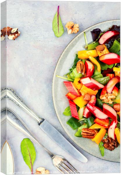 Spring light salad with rhubarb, healthy food. Canvas Print by Mykola Lunov Mykola