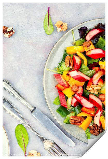 Spring light salad with rhubarb, healthy food. Print by Mykola Lunov Mykola