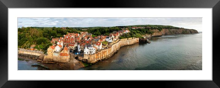 Robin Hoods Bay Aerial Panoramic Framed Mounted Print by Tim Hill