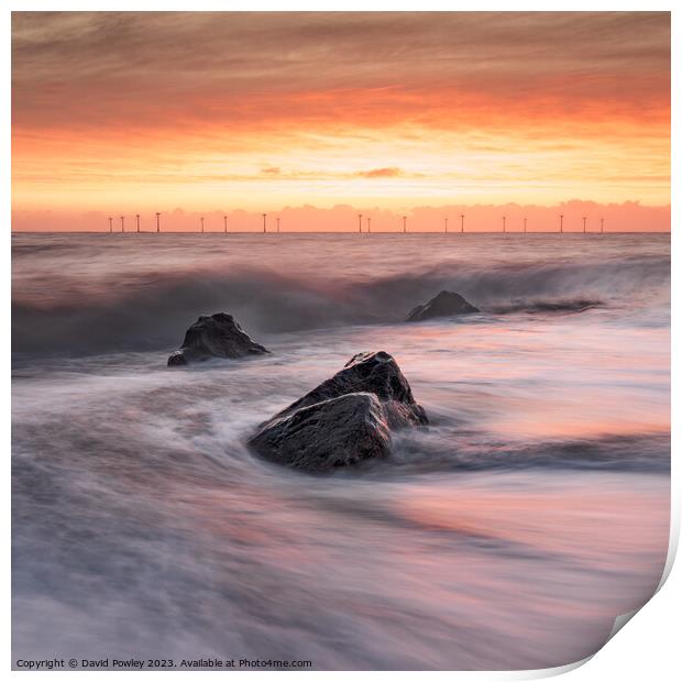Vibrant Sunrise at Caister Beach Print by David Powley