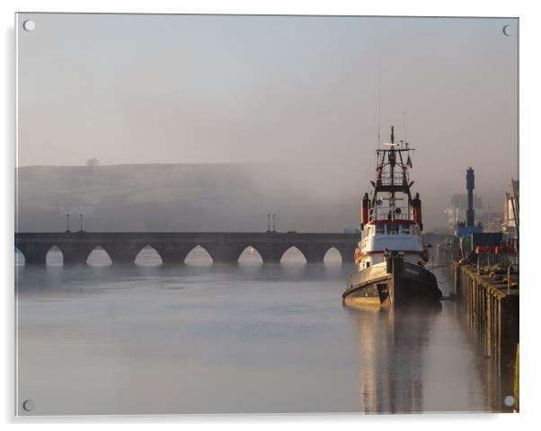 Misty Bideford Quay  Acrylic by Tony Twyman