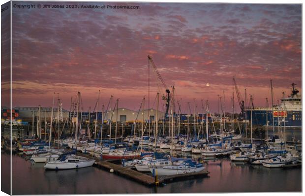 Sunrise at the marina Canvas Print by Jim Jones