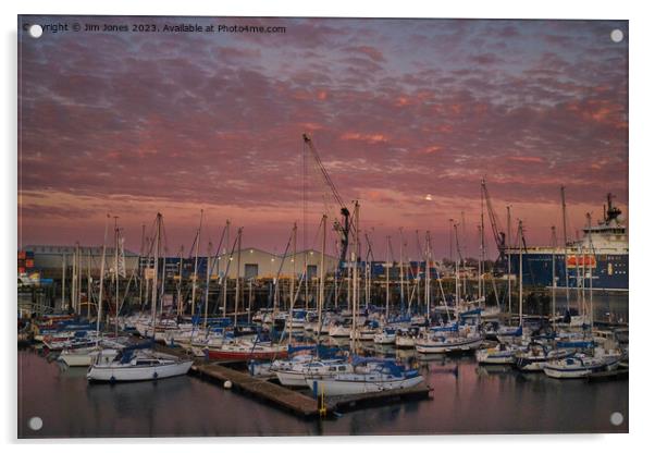Sunrise at the marina Acrylic by Jim Jones