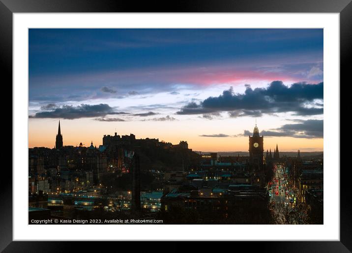 Edinburgh City Skyline Sunset from Calton Hill Framed Mounted Print by Kasia Design