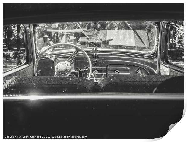 Dashboard interior of a vintage Citroen Traction Avant Print by Cristi Croitoru