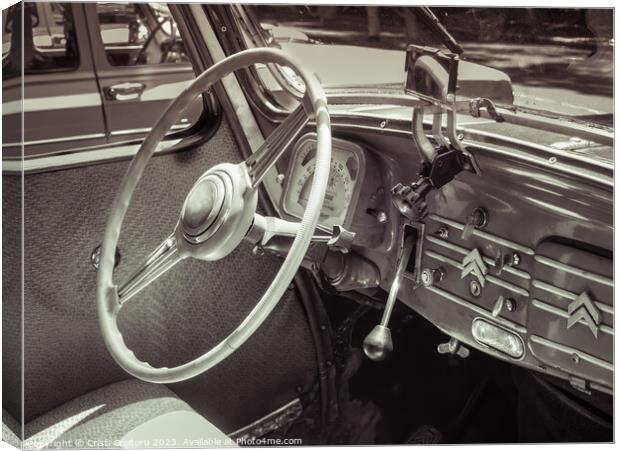 Interior of a vintage Citroen Traction Avant. Canvas Print by Cristi Croitoru
