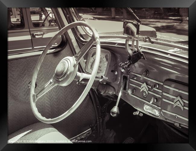 Interior of a vintage Citroen Traction Avant. Framed Print by Cristi Croitoru