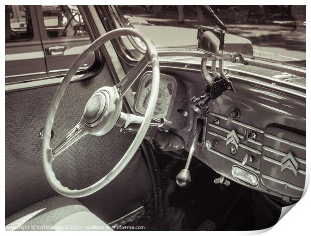 Interior of a vintage Citroen Traction Avant. Print by Cristi Croitoru