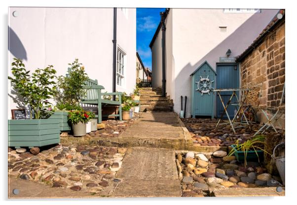 Cobbles and stone steps, Robin Hoods Bay Acrylic by Tim Hill