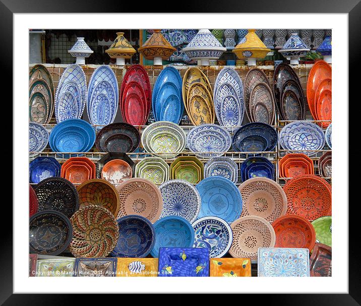 Tunisian Coloured Pottery Display Framed Mounted Print by Mandy Rice