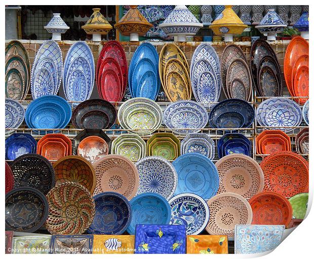 Tunisian Coloured Pottery Display Print by Mandy Rice