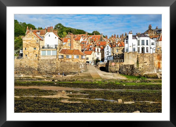 Dog walkers on Robin Hoods Bay beach Framed Mounted Print by Tim Hill