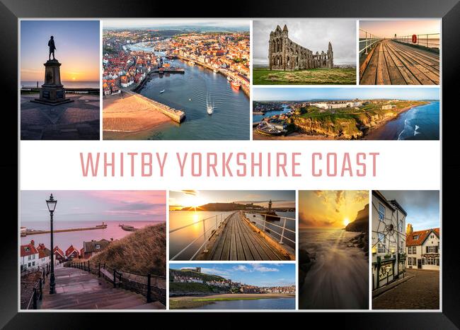 Whitby Yorkshire Coast Collage Framed Print by Tim Hill