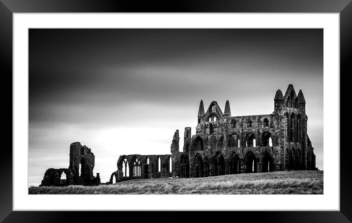 Whitby Abbey in Black and White Framed Mounted Print by Tim Hill