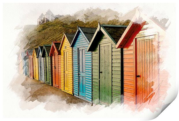 Beautifully Coloured Beach Huts Print by Tim Hill