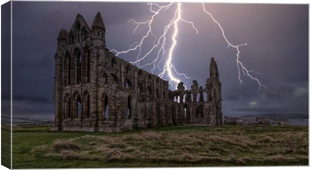 Lightning over Whitby Abbey in Yorkshire Canvas Print by Tim Hill