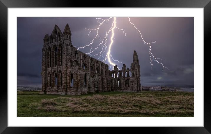 Lightning over Whitby Abbey in Yorkshire Framed Mounted Print by Tim Hill