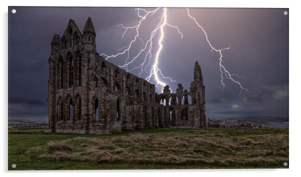 Lightning over Whitby Abbey in Yorkshire Acrylic by Tim Hill