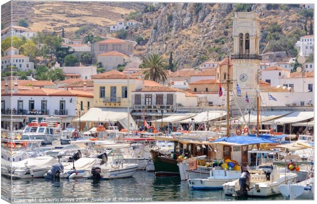 Port of Hydra - Saronic Islands Canvas Print by Laszlo Konya