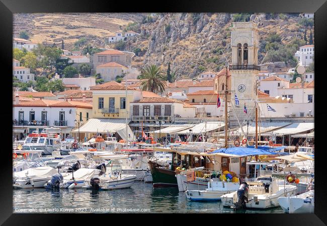 Port of Hydra - Saronic Islands Framed Print by Laszlo Konya