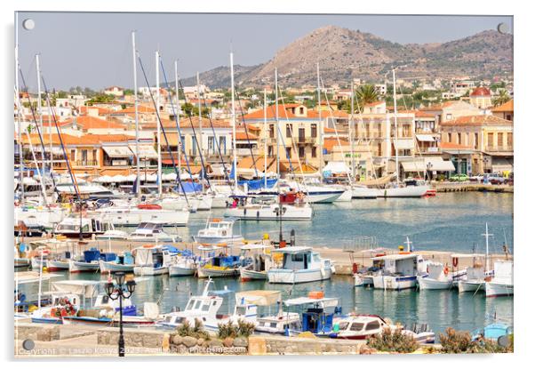 Bustling port of Aegina Acrylic by Laszlo Konya