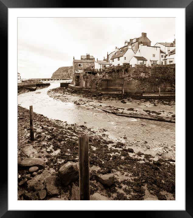 Staithes Sepia Framed Mounted Print by Tim Hill