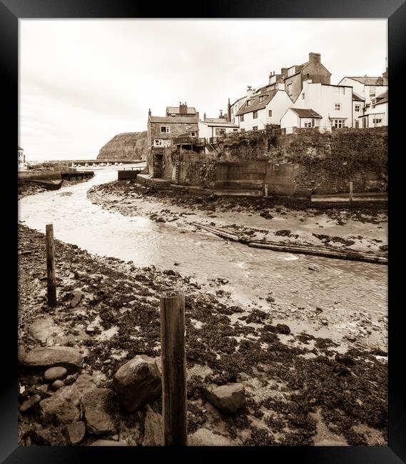 Staithes Sepia Framed Print by Tim Hill